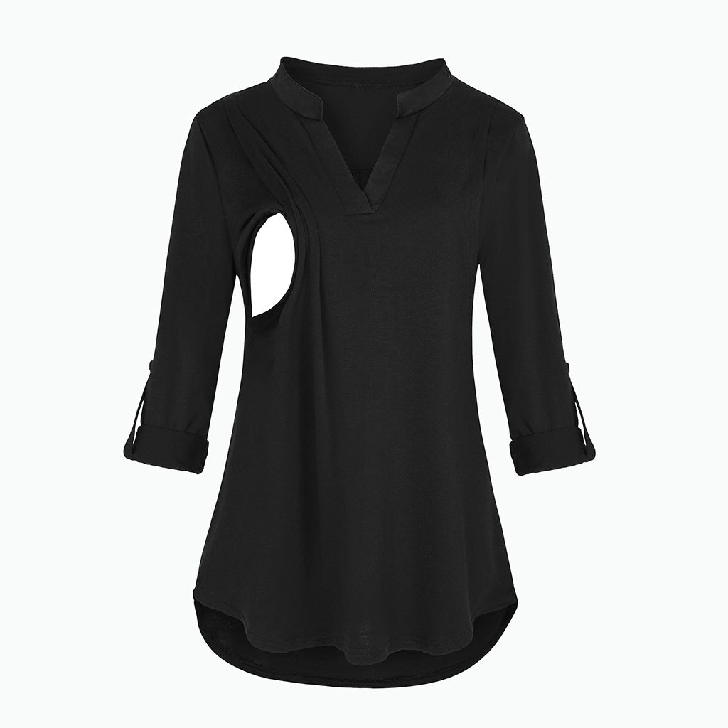 Viviana™ Plaid Printed Pregnant Woman Breastfeeding V-neck Long Sleeve Top