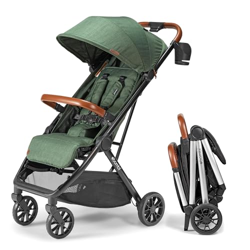 LittleMaylah™ Lightweight Baby Stroller - Premium Vegan Leather, One-Hand Fold, Infinite Recline, Aircraft-Grade Aluminum Frame, XXL Canopy, and Ample Storage Umbrella Stroller - Hickory