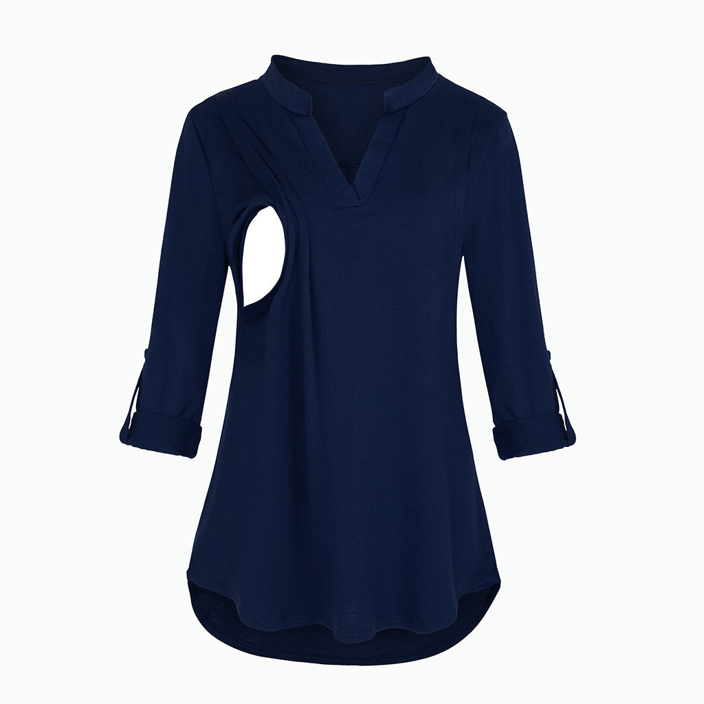 Viviana™ Plaid Printed Pregnant Woman Breastfeeding V-neck Long Sleeve Top