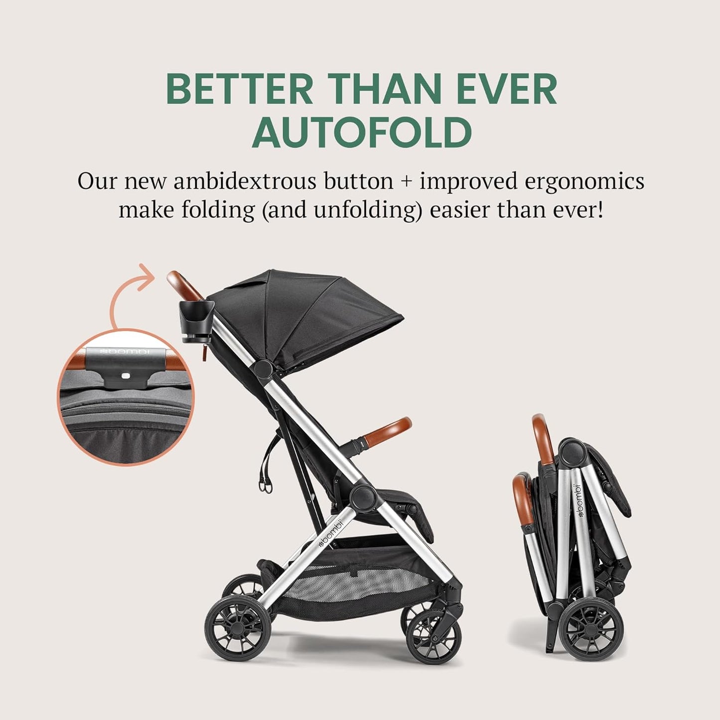 LittleMaylah™ Lightweight Baby Stroller - Premium Vegan Leather, One-Hand Fold, Infinite Recline, Aircraft-Grade Aluminum Frame, XXL Canopy, and Ample Storage Umbrella Stroller - Hickory