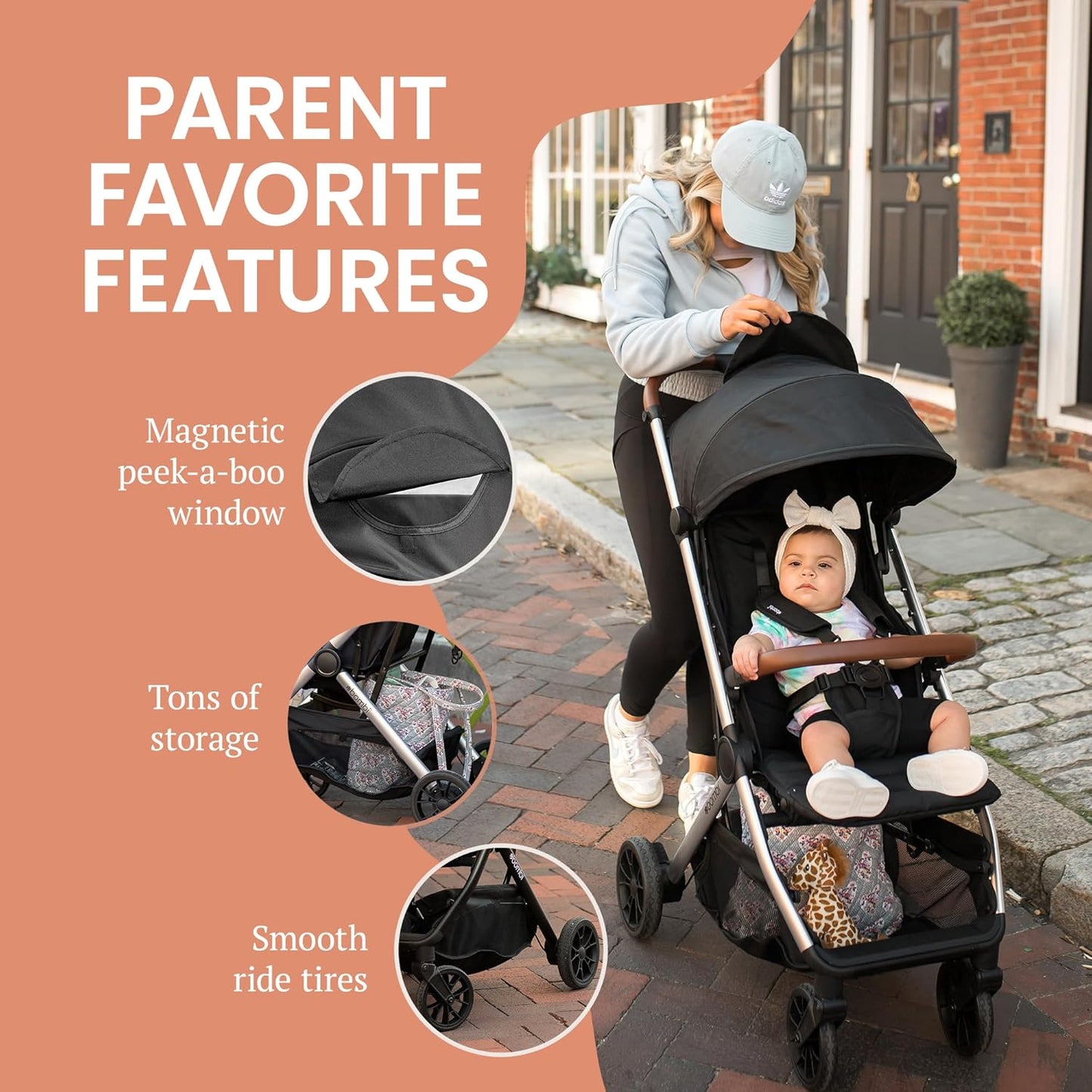 LittleMaylah™ Lightweight Baby Stroller - Premium Vegan Leather, One-Hand Fold, Infinite Recline, Aircraft-Grade Aluminum Frame, XXL Canopy, and Ample Storage Umbrella Stroller - Hickory