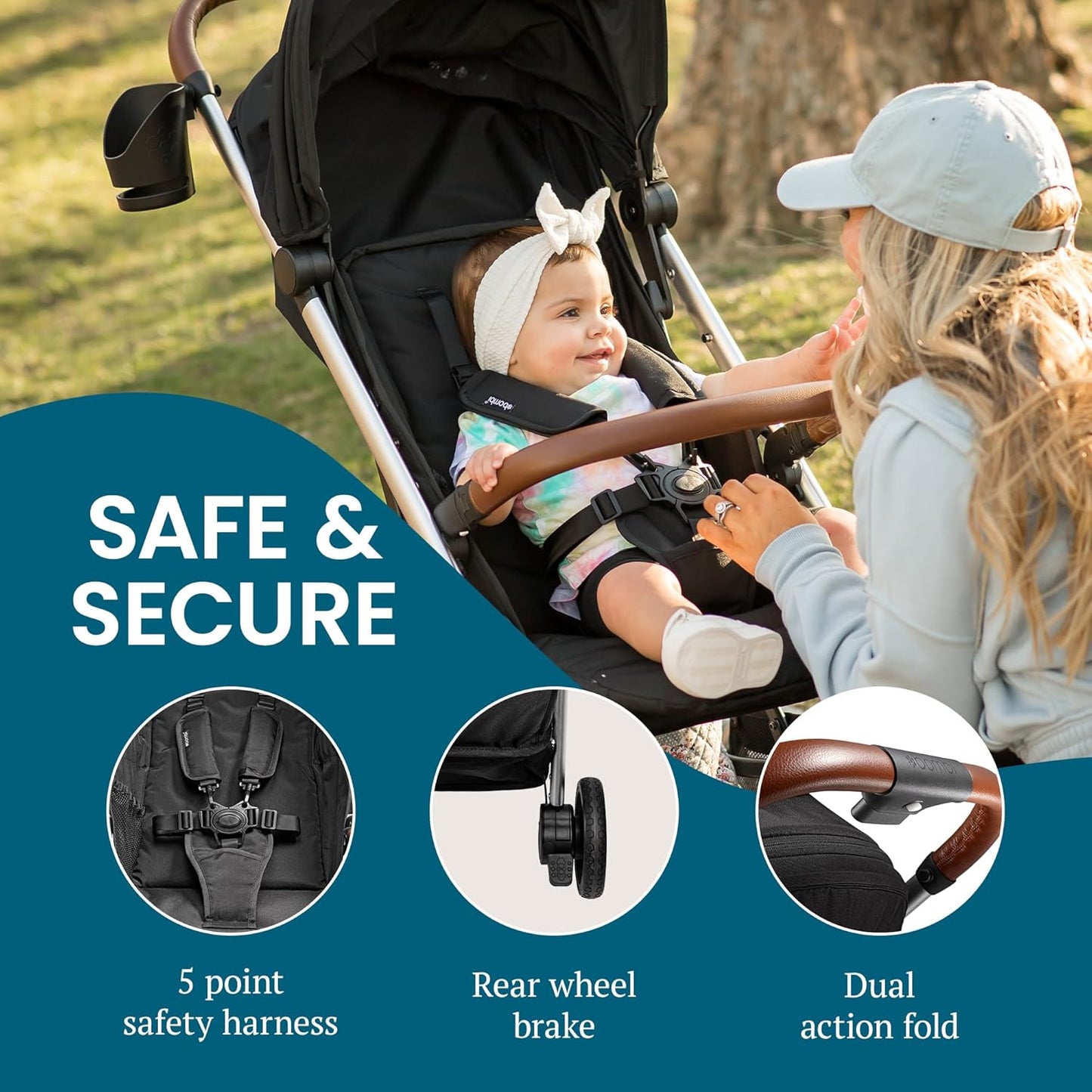 LittleMaylah™ Lightweight Baby Stroller - Premium Vegan Leather, One-Hand Fold, Infinite Recline, Aircraft-Grade Aluminum Frame, XXL Canopy, and Ample Storage Umbrella Stroller - Hickory