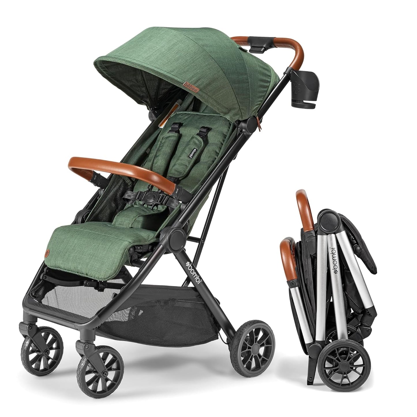 LittleMaylah™ Lightweight Baby Stroller - Premium Vegan Leather, One-Hand Fold, Infinite Recline, Aircraft-Grade Aluminum Frame, XXL Canopy, and Ample Storage Umbrella Stroller - Hickory