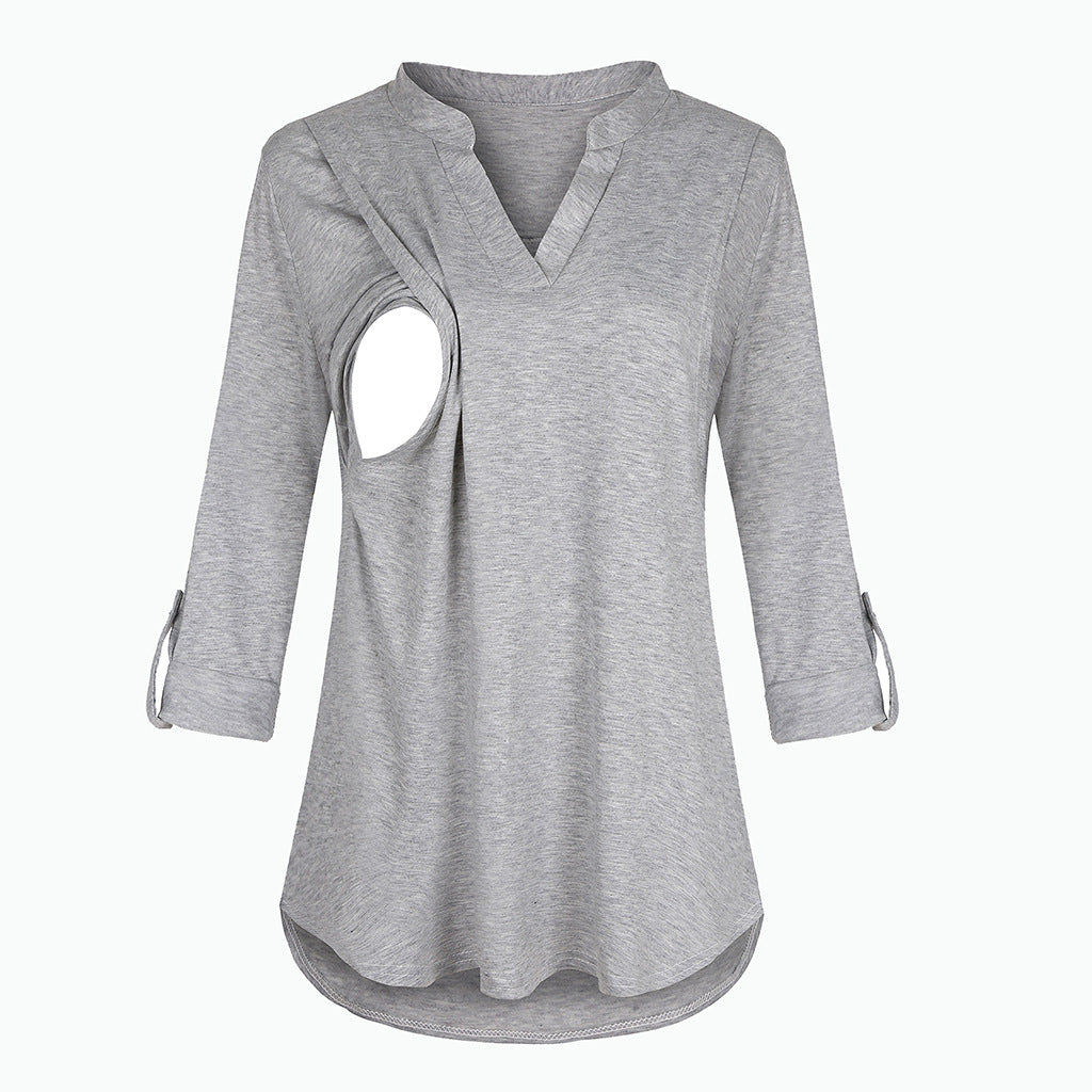 Viviana™ Plaid Printed Pregnant Woman Breastfeeding V-neck Long Sleeve Top