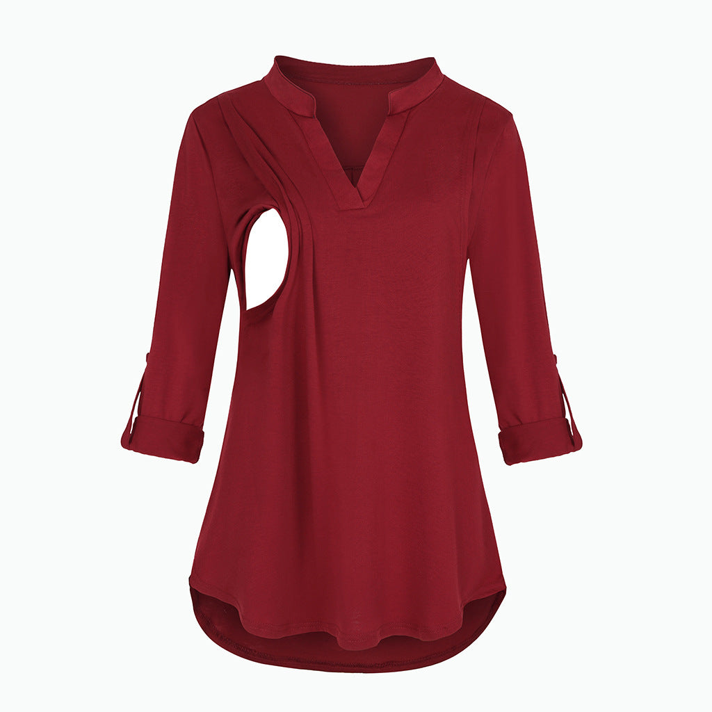 Viviana™ Plaid Printed Pregnant Woman Breastfeeding V-neck Long Sleeve Top