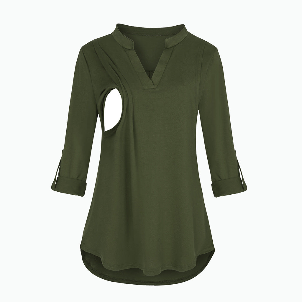 Viviana™ Plaid Printed Pregnant Woman Breastfeeding V-neck Long Sleeve Top