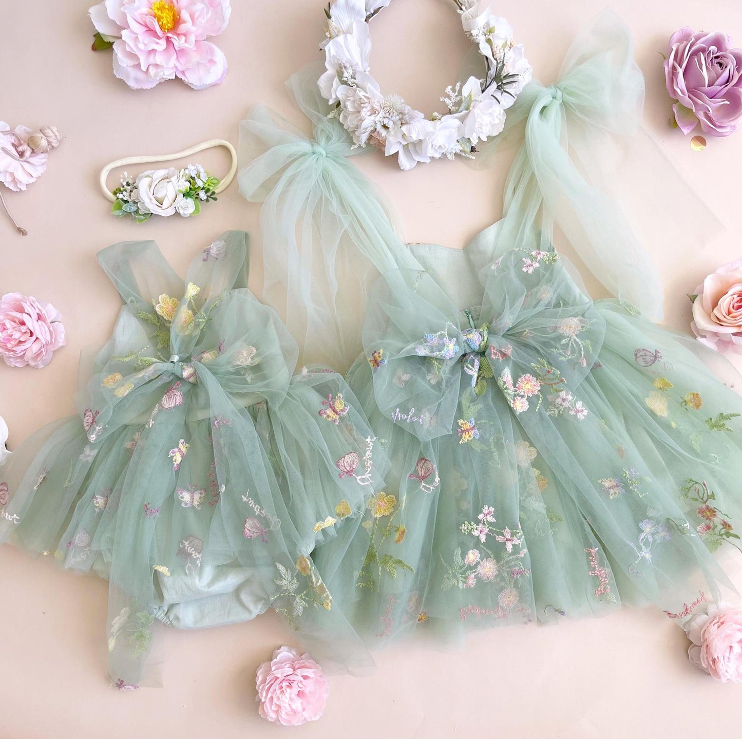 LittleMaylah Floral Embroidered Tulle Kids Party Wear Sweet Girl Romper Dress