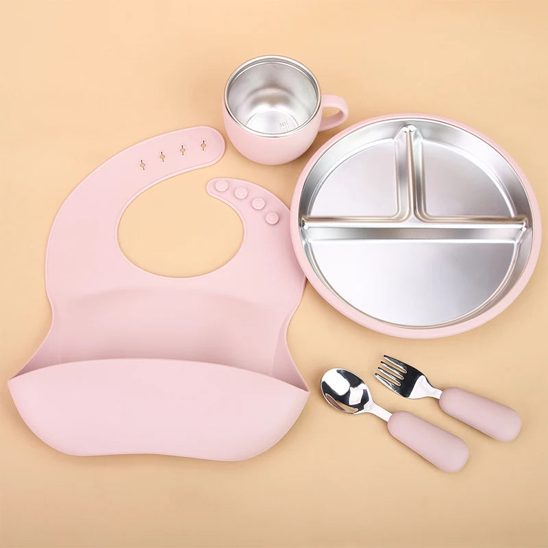 LittleMaylah™ Baby Bib Plates Bowl Spoon Tableware Silicone Baby Feeding Gift Set