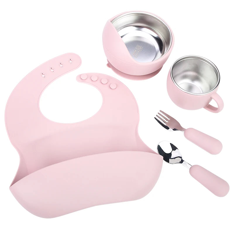 LittleMaylah™ Baby Bib Plates Bowl Spoon Tableware Silicone Baby Feeding Gift Set
