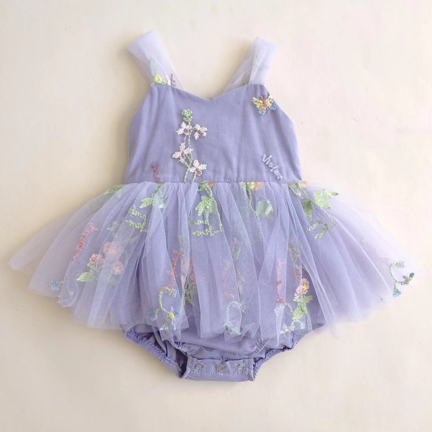 LittleMaylah Floral Embroidered Tulle Kids Party Wear Sweet Girl Romper Dress