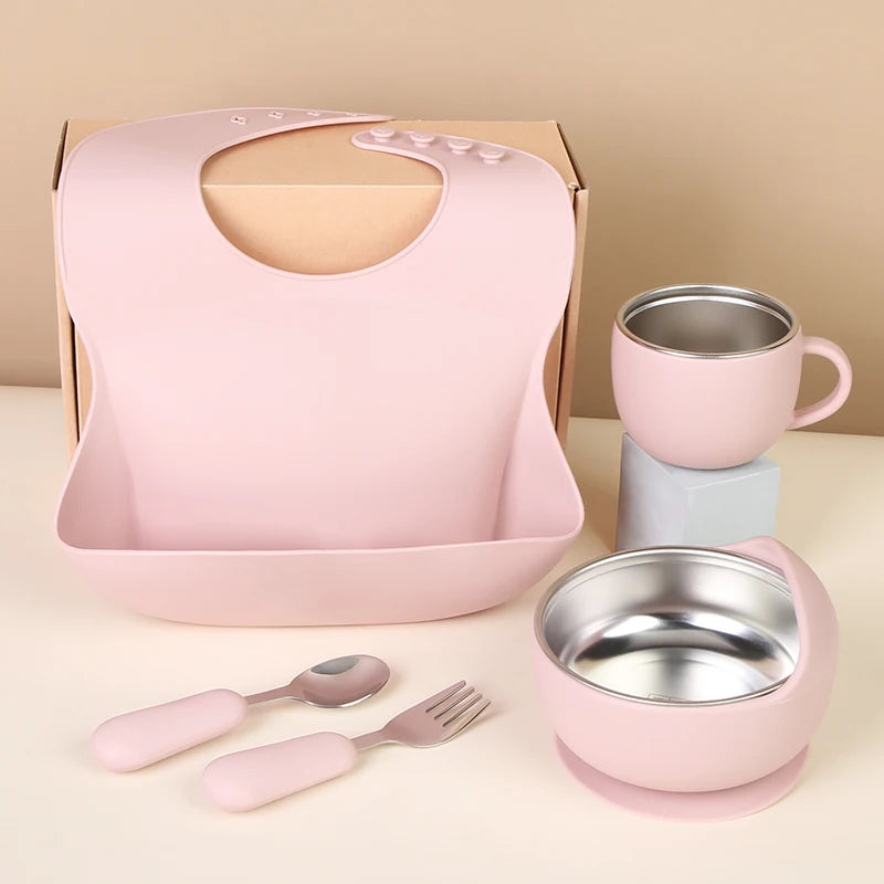 LittleMaylah™ Baby Bib Plates Bowl Spoon Tableware Silicone Baby Feeding Gift Set
