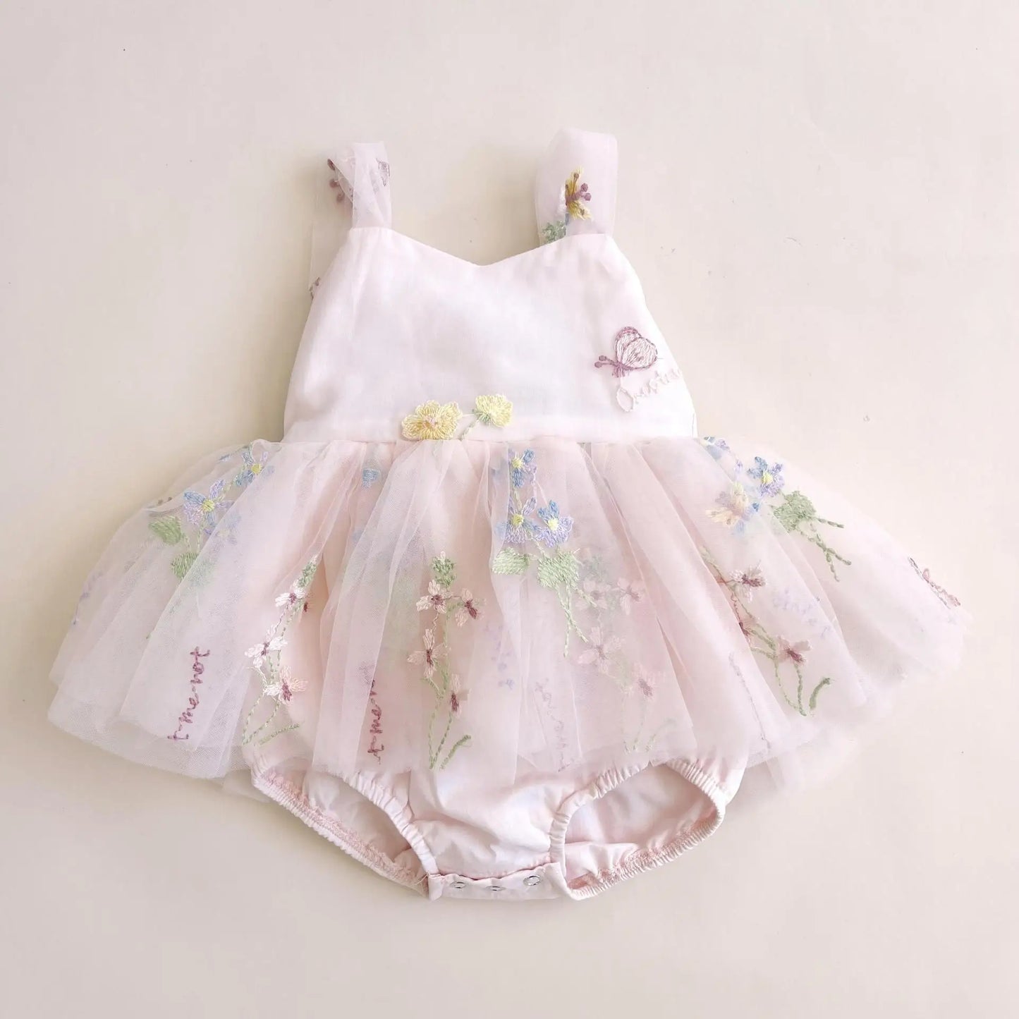 LittleMaylah Floral Embroidered Tulle Kids Party Wear Sweet Girl Romper Dress
