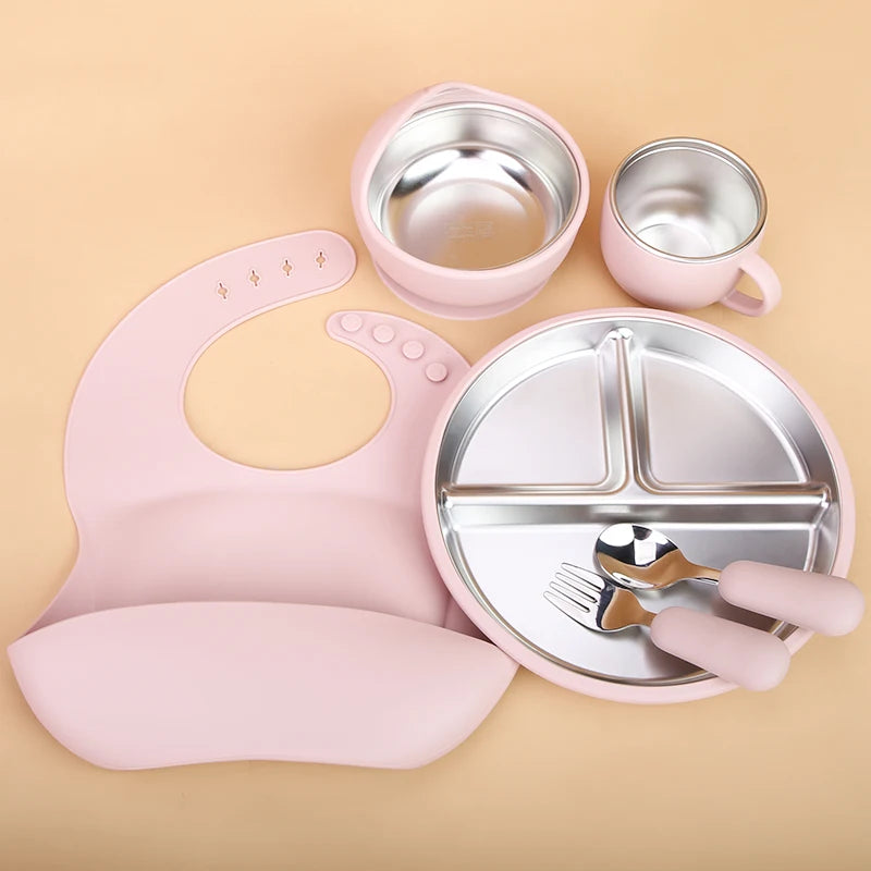 LittleMaylah™ Baby Bib Plates Bowl Spoon Tableware Silicone Baby Feeding Gift Set