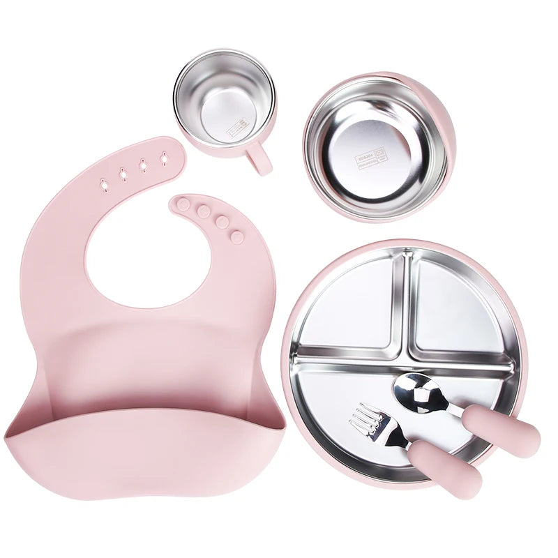 LittleMaylah™ Baby Bib Plates Bowl Spoon Tableware Silicone Baby Feeding Gift Set