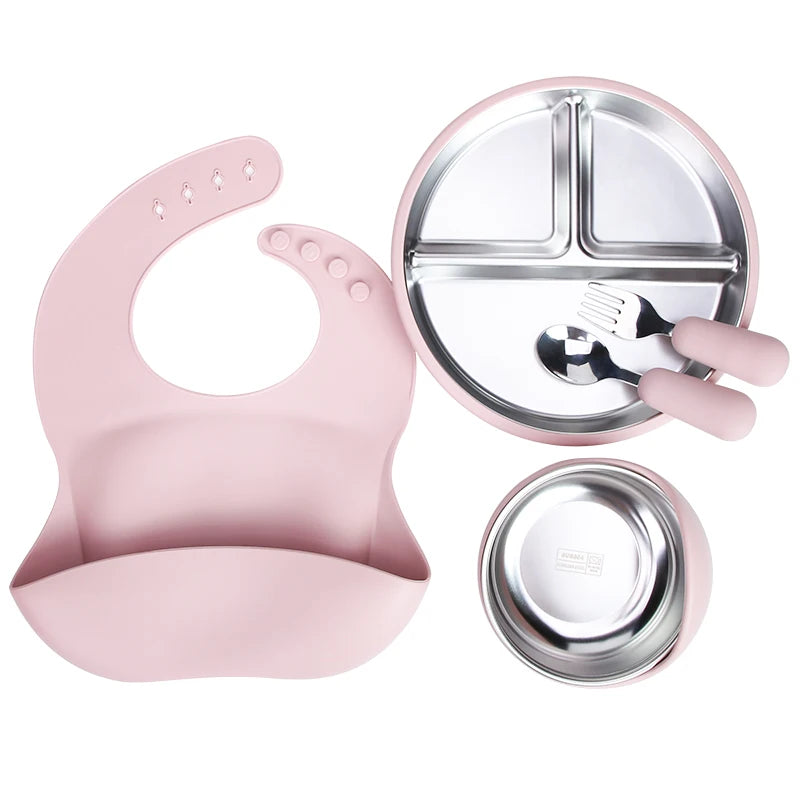 LittleMaylah™ Baby Bib Plates Bowl Spoon Tableware Silicone Baby Feeding Gift Set