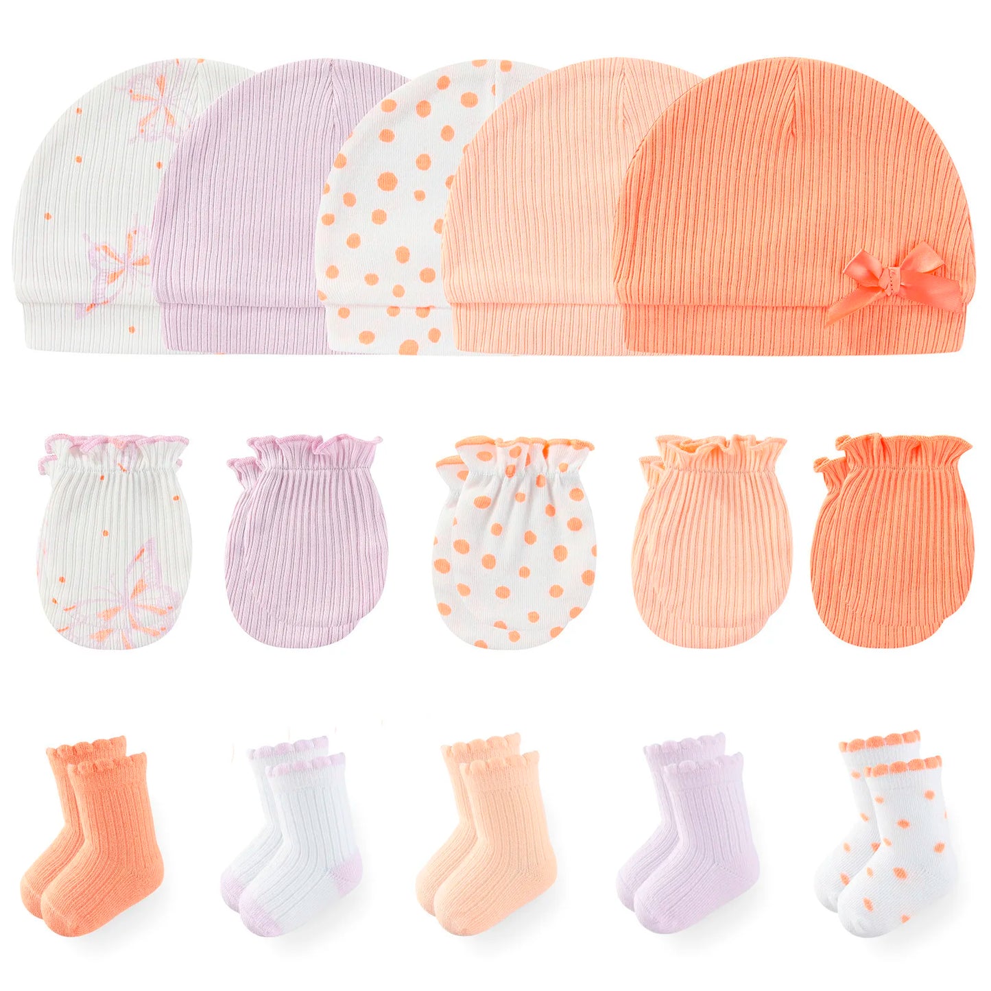 LittleMaylah™ 15-Piece Newborn Baby Accessories Set – 100% Cotton Hats, Gloves & Socks with Cartoon Prints (0-6M, Unisex)