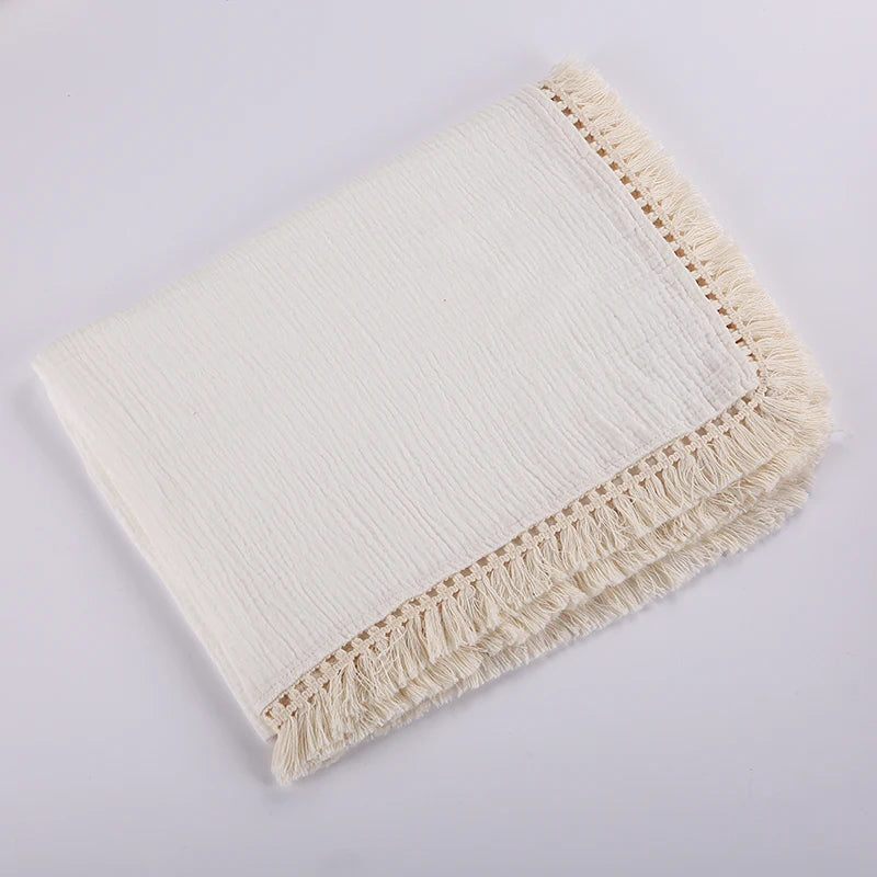 LittleCotton Muslin Swaddle Blankets for Newborn Baby Tassel Receiving Blanket New Born Swaddle Wrap Infant Sleeping Quilt Bed Cover