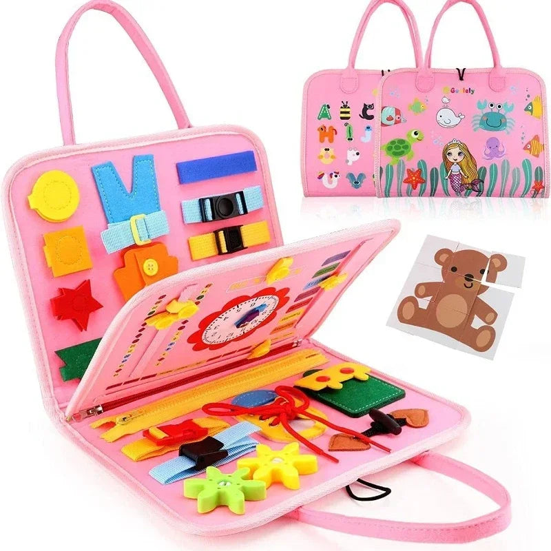 Esjay Busy Board for Toddlers Montessori Toys for Boys, Sensory Board Toy Educational Activities for Fine Motor Skills Learning, Gifts for Toddker Boy Birthday, Toys for Travel Airplane Car