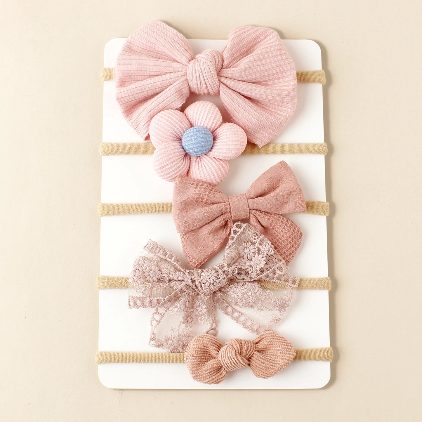 5pcs Beige Fashion Hair Accessories Different Style Girls Bow Hairband Toddler Daily Decor Floral Headband