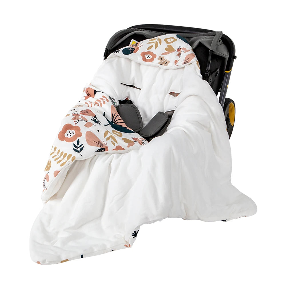 Baby Blanket In Infant Car Seat Soft Cotton Swaddle Wrap With Windproof Hooded Warm For Outside Travel