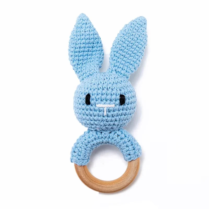LittleMaylah™ Baby Crochet Rattle Wooden Teether Toy BPA Free Wood Rodent Rabbit Rattle Baby Mobile Play Gym Newborn Educational Music Toys