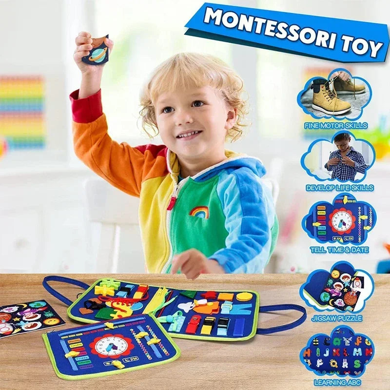 Esjay Busy Board for Toddlers Montessori Toys for Boys, Sensory Board Toy Educational Activities for Fine Motor Skills Learning, Gifts for Toddker Boy Birthday, Toys for Travel Airplane Car