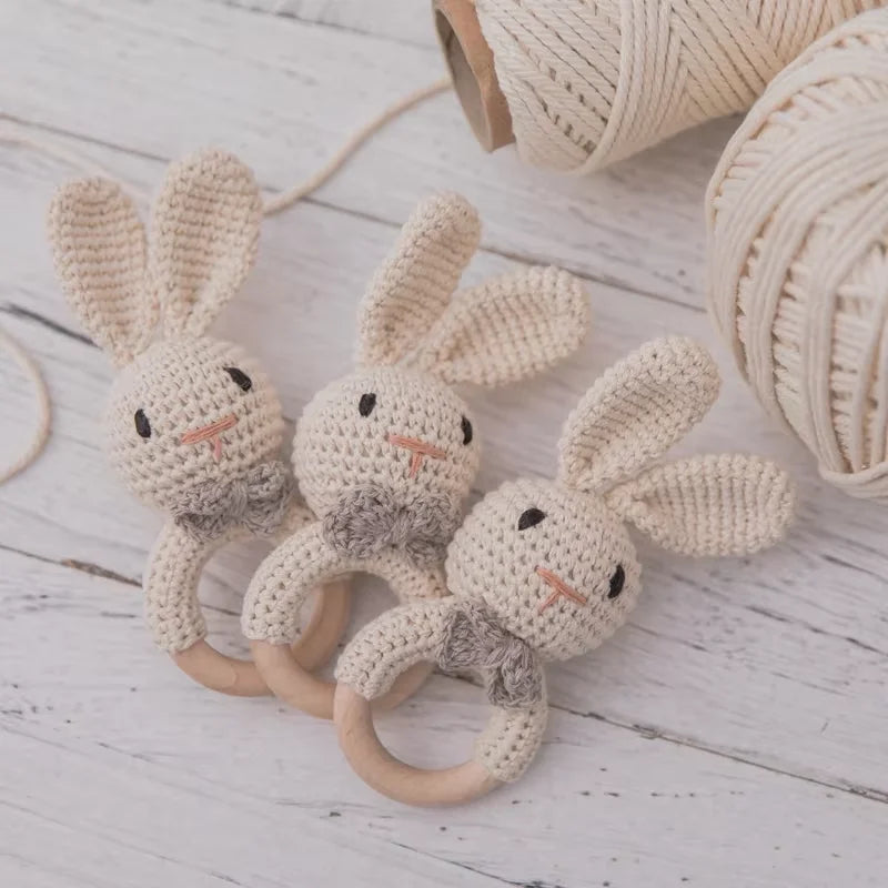 LittleMaylah™ Baby Crochet Rattle Wooden Teether Toy BPA Free Wood Rodent Rabbit Rattle Baby Mobile Play Gym Newborn Educational Music Toys