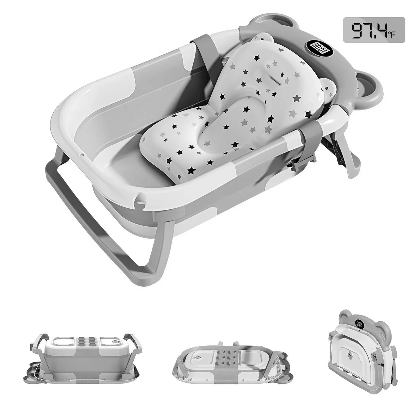 Baby Bathtub for Newborns with Drain Hole, Foldable Toddler Bathtub with Soft Padding, Portable Travel Bathtub