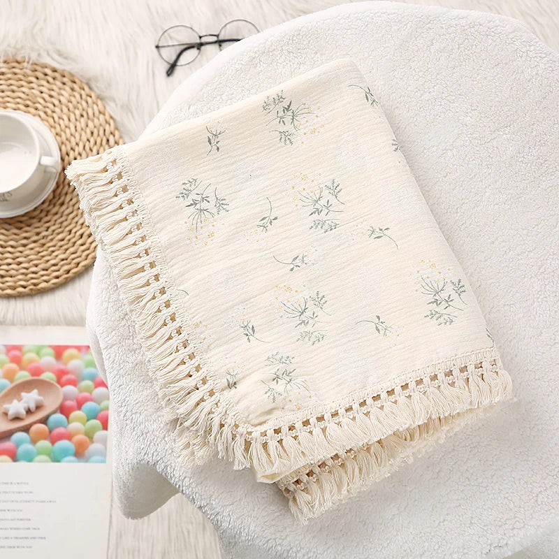 LittleCotton Muslin Swaddle Blankets for Newborn Baby Tassel Receiving Blanket New Born Swaddle Wrap Infant Sleeping Quilt Bed Cover