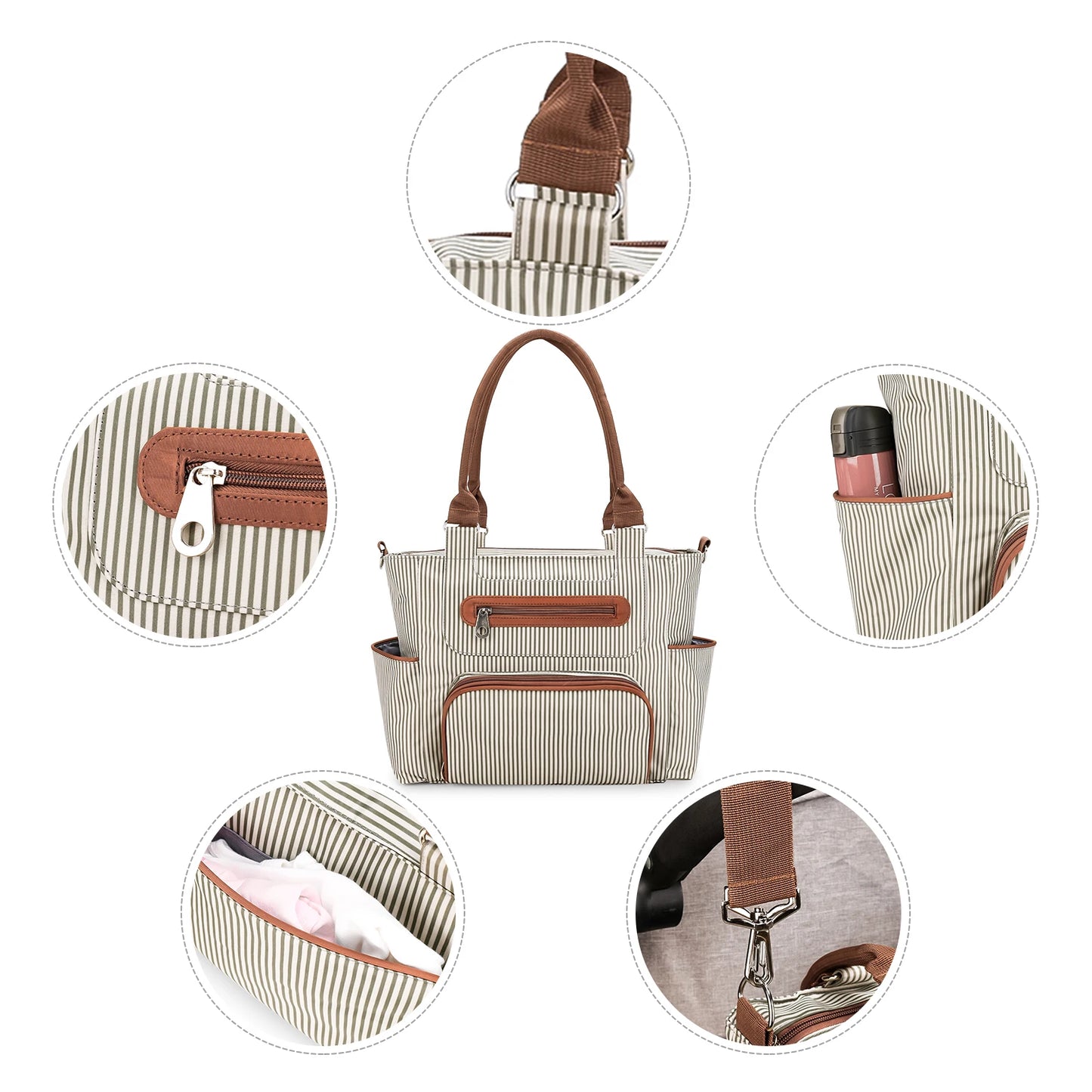 LitlleMaylah™ 7pcs Nappy Changing Bag Set,Multifunction Mummy Tote Bag Baby Changing Bag Shoulder Handbag Travel Diaper Bag