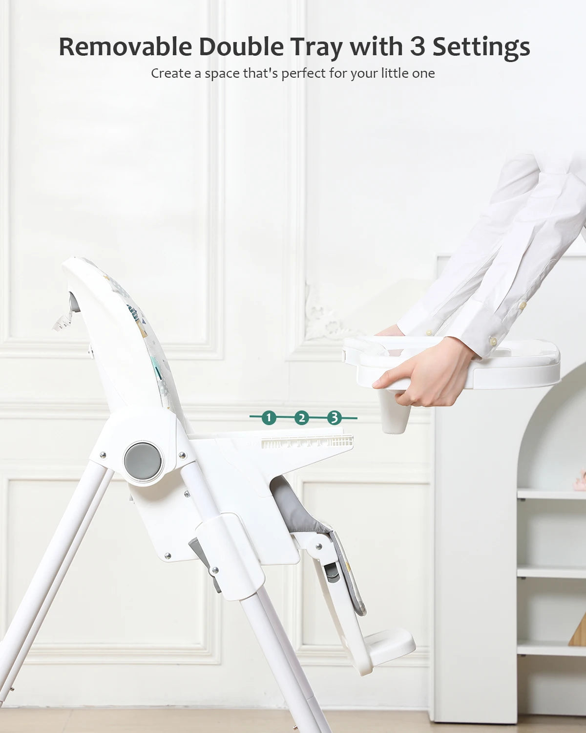 Baby Highchair 6 Months Plus Baby Eating High Chair with Foldable, Reclining, Double Tray, Easy Clean Feeding Highchair