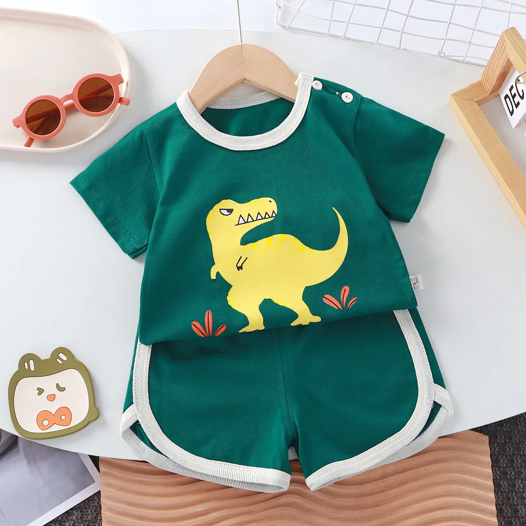 Littlecotton cartoon casual childrens set Baby Clothes girl girl boy T-shirt+shorts 2 pieces of 0-4-year-old childrens clothing