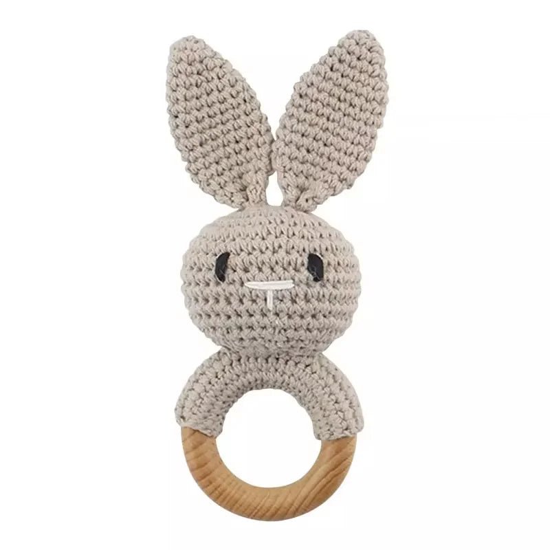 LittleMaylah™ Baby Crochet Rattle Wooden Teether Toy BPA Free Wood Rodent Rabbit Rattle Baby Mobile Play Gym Newborn Educational Music Toys