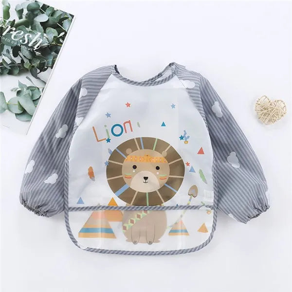 Baby Long Sleeve Scarf Waterproof Toddler Art Smock Feeding Bib Apron Pocket Infant Boys Girls Burp Cloth Banana Bibs for1-3Year