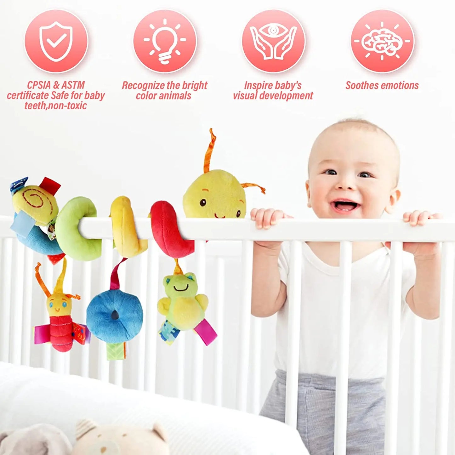 LittleMaylah™ Baby Hanging Toy – Plush Spiral Stroller Activity Toy with Rattles & Squeakers