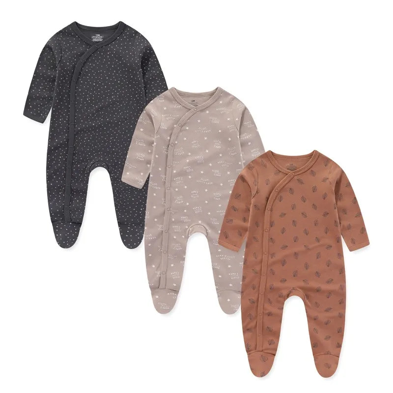 LittleMaylah™ 3pcs Baby Rompers – 100% Cotton, Long Sleeve, Solid Color Newborn Outfit Set (0-12M)