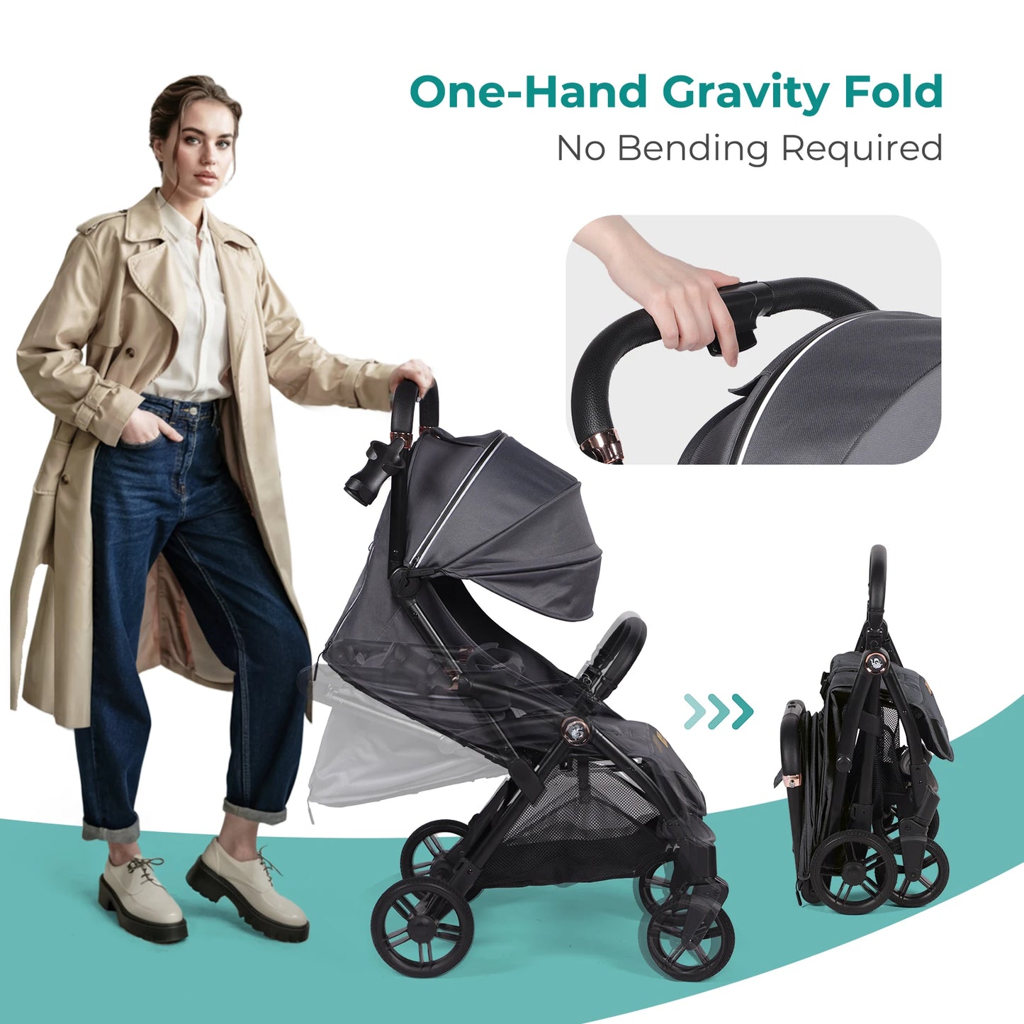 Baby Pushchair,Strollers for Toddlers up to 22KG,Compact & Lightweight One Hand Gravity Foldable Pram,UPF 50+ Canopy
