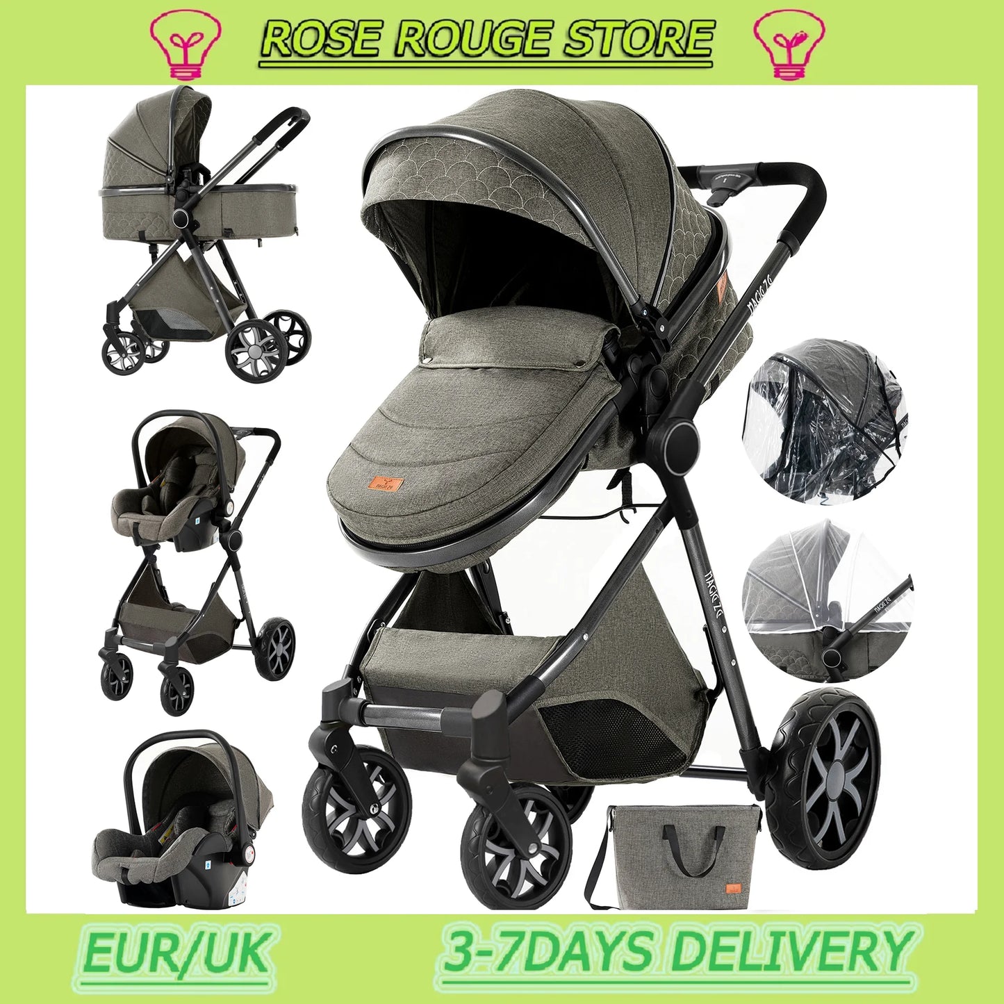 Luxury Baby stroller 3 in 1 Baby carriage pram BABI PRAM 3 IN 1 Portable travel pram Baby carriage High landscape baby stroller