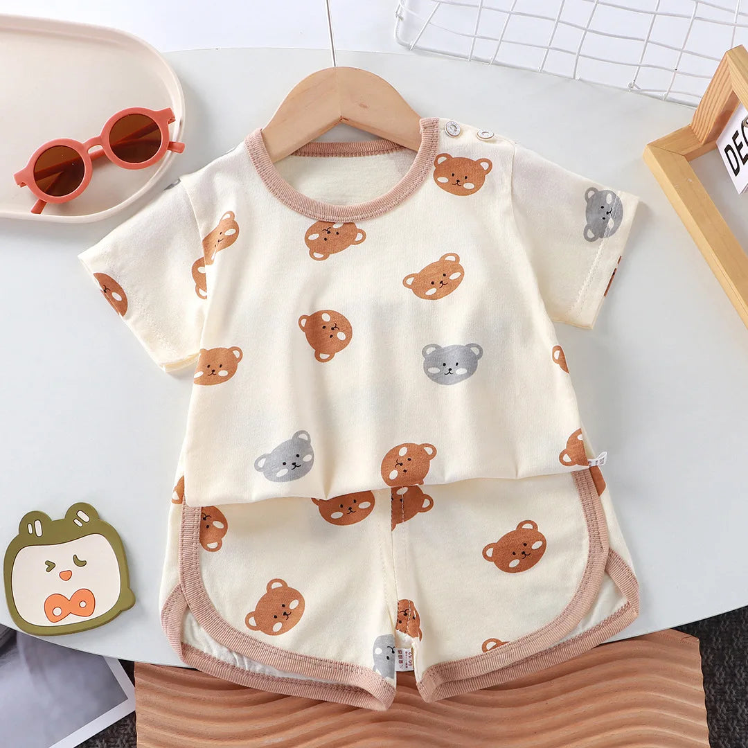 Littlecotton cartoon casual childrens set Baby Clothes girl girl boy T-shirt+shorts 2 pieces of 0-4-year-old childrens clothing