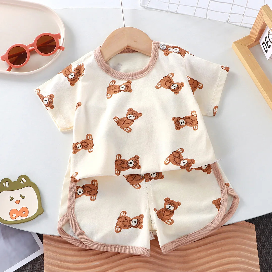 Littlecotton cartoon casual childrens set Baby Clothes girl girl boy T-shirt+shorts 2 pieces of 0-4-year-old childrens clothing