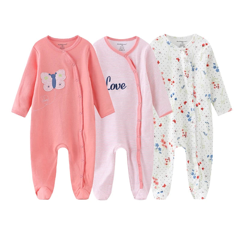 LittleMaylah™ 3pcs Baby Rompers – 100% Cotton, Long Sleeve, Solid Color Newborn Outfit Set (0-12M)