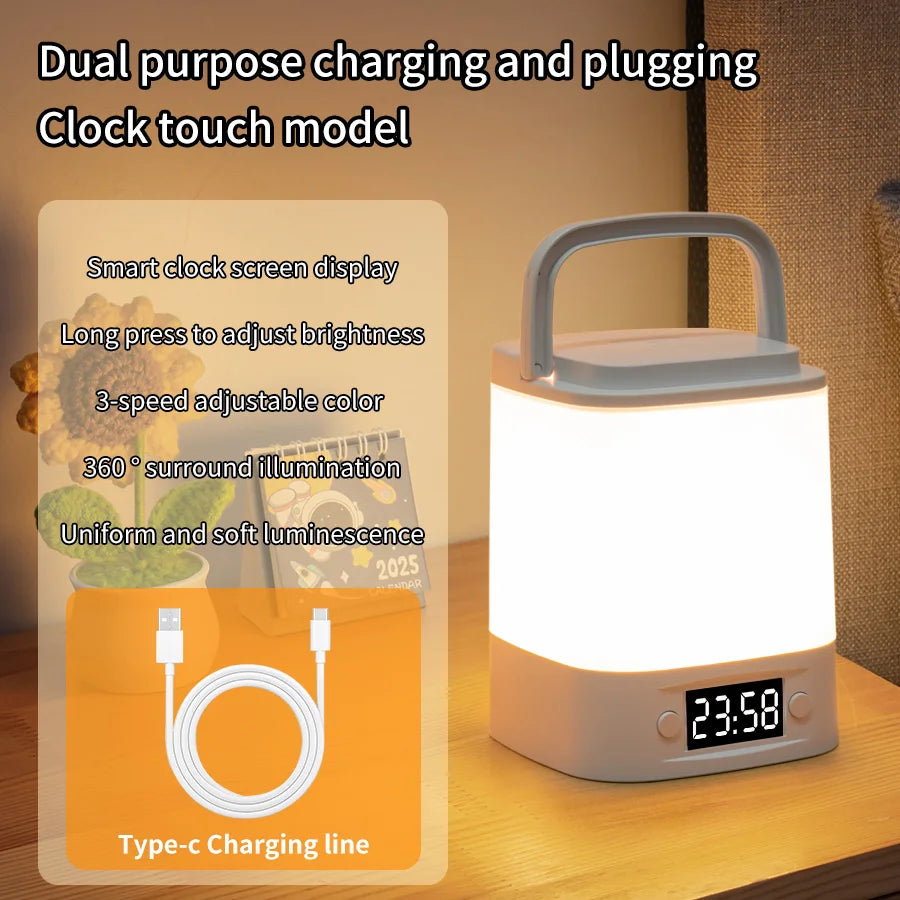 LittleMaylah™ Portable LED Night Light with Clock – Rechargeable Bedside Lamp with Remote