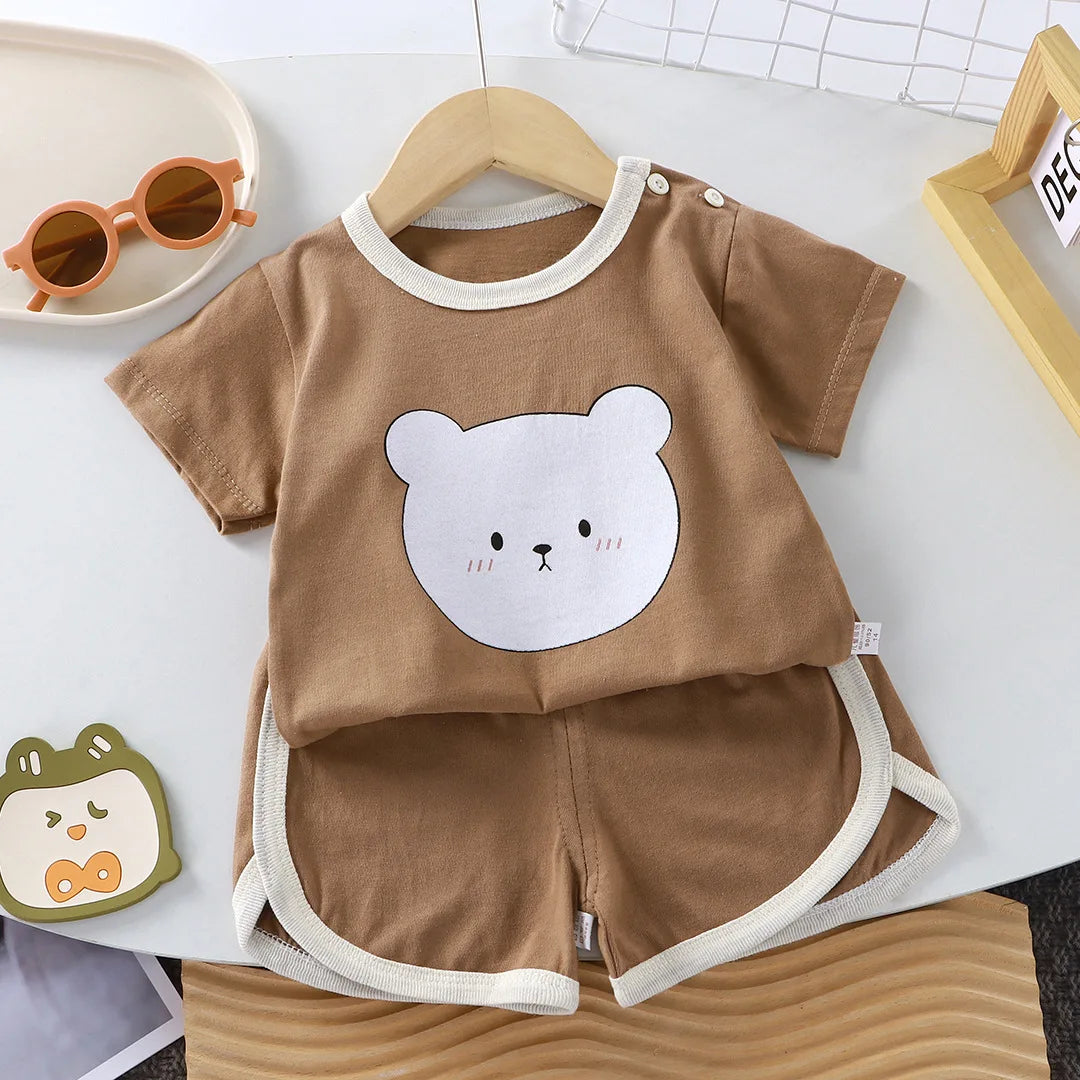 Littlecotton cartoon casual childrens set Baby Clothes girl girl boy T-shirt+shorts 2 pieces of 0-4-year-old childrens clothing