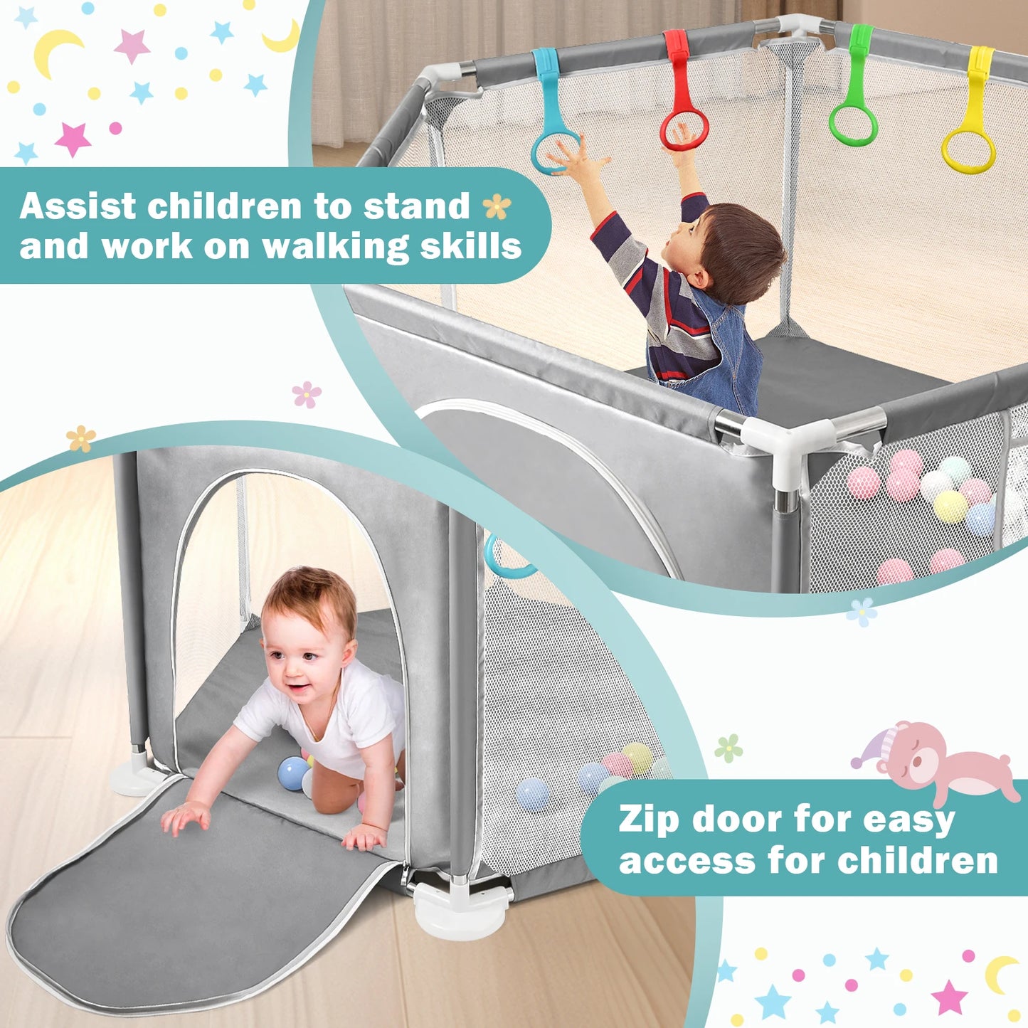 Baby Playpen for Baby and Toddlers, Sturdy Six Sides Play Pen with Breathable Mesh, Kids Activity Play Fence for Indoor Outdoor