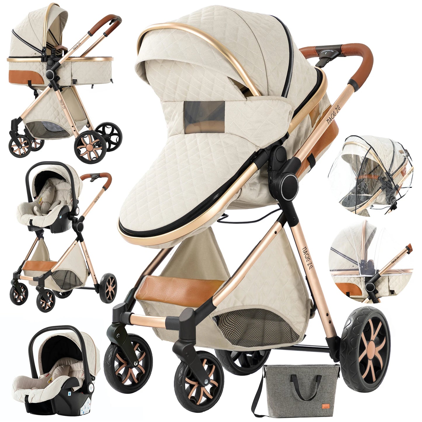 Luxury Baby stroller 3 in 1 Baby carriage pram BABI PRAM 3 IN 1 Portable travel pram Baby carriage High landscape baby stroller