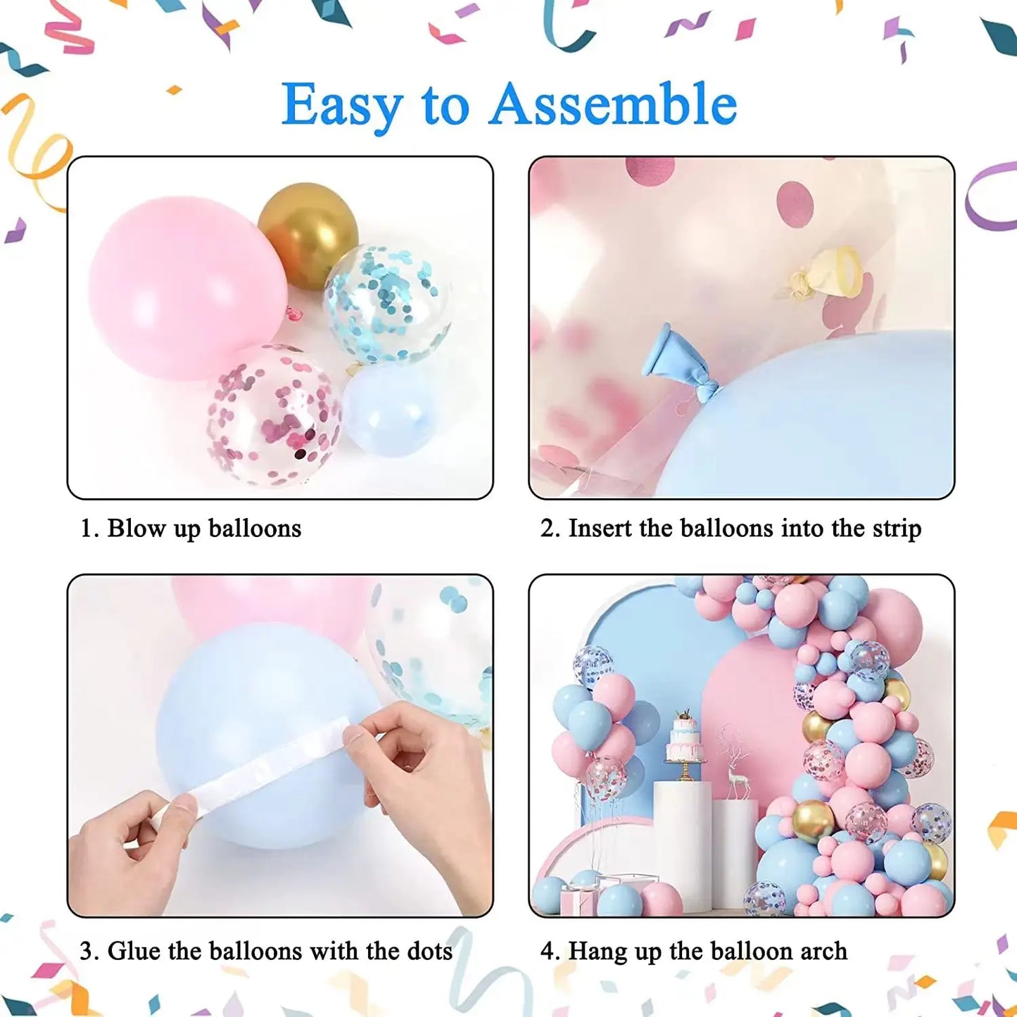 124 Pcs Pink Blue Bow Foil Balloon Garland Arch Set Baby Boy or Baby Girl Birthday Gender Reveal Wedding Party Decoration Balls