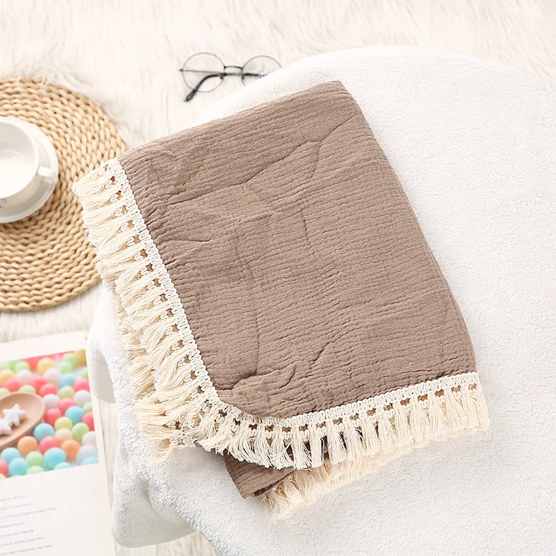 LittleCotton Muslin Swaddle Blankets for Newborn Baby Tassel Receiving Blanket New Born Swaddle Wrap Infant Sleeping Quilt Bed Cover