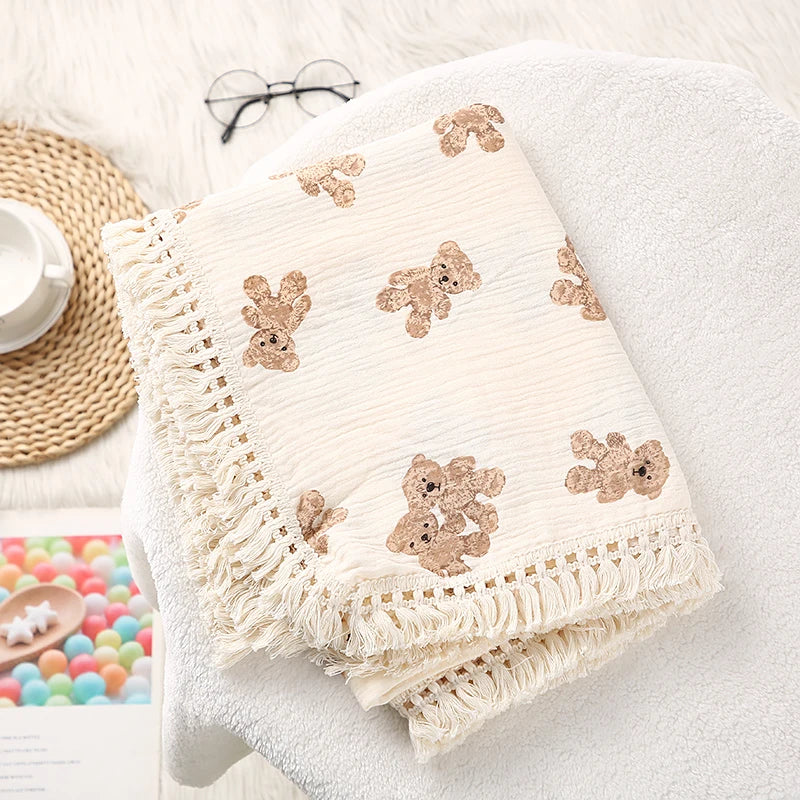 LittleCotton Muslin Swaddle Blankets for Newborn Baby Tassel Receiving Blanket New Born Swaddle Wrap Infant Sleeping Quilt Bed Cover
