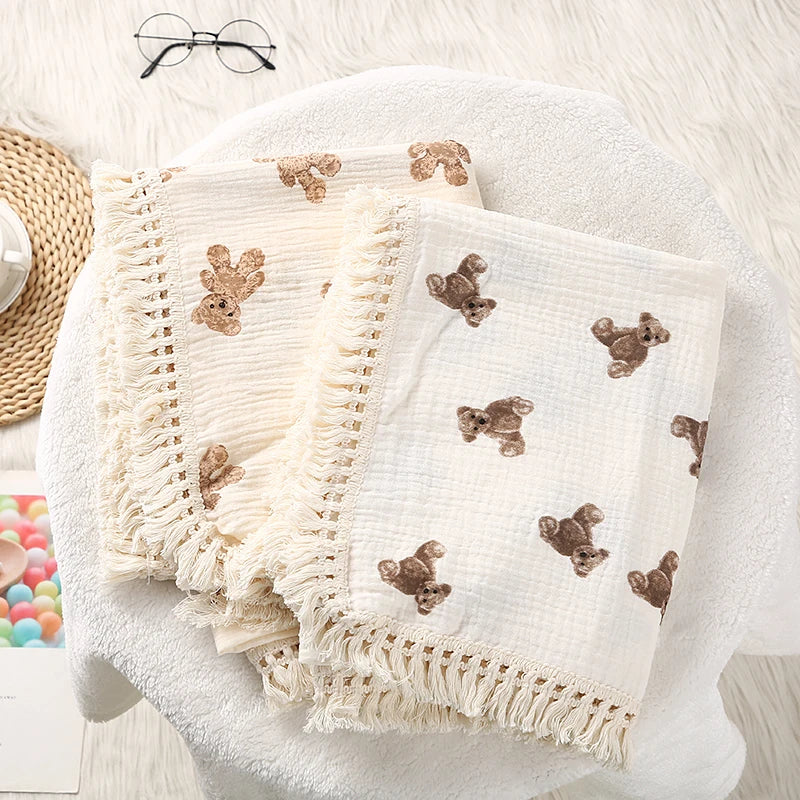 LittleCotton Muslin Swaddle Blankets for Newborn Baby Tassel Receiving Blanket New Born Swaddle Wrap Infant Sleeping Quilt Bed Cover