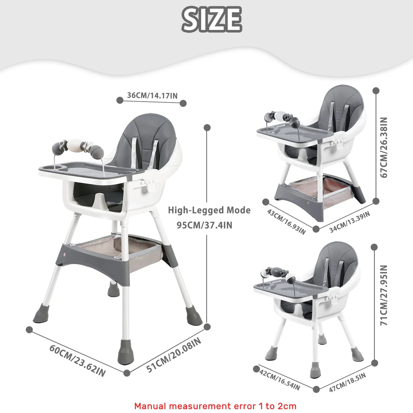 LittleMaylah™ Baby High Chair, Portable Baby Dining Chairs Eat & Play Convertible High Chair with Double-Layer Dinner Plate and Toy Rack